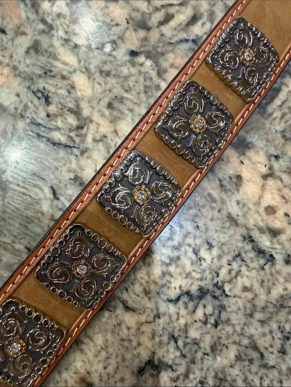 Embellished Tan Leather Wrap Bracelet with Gold Accents